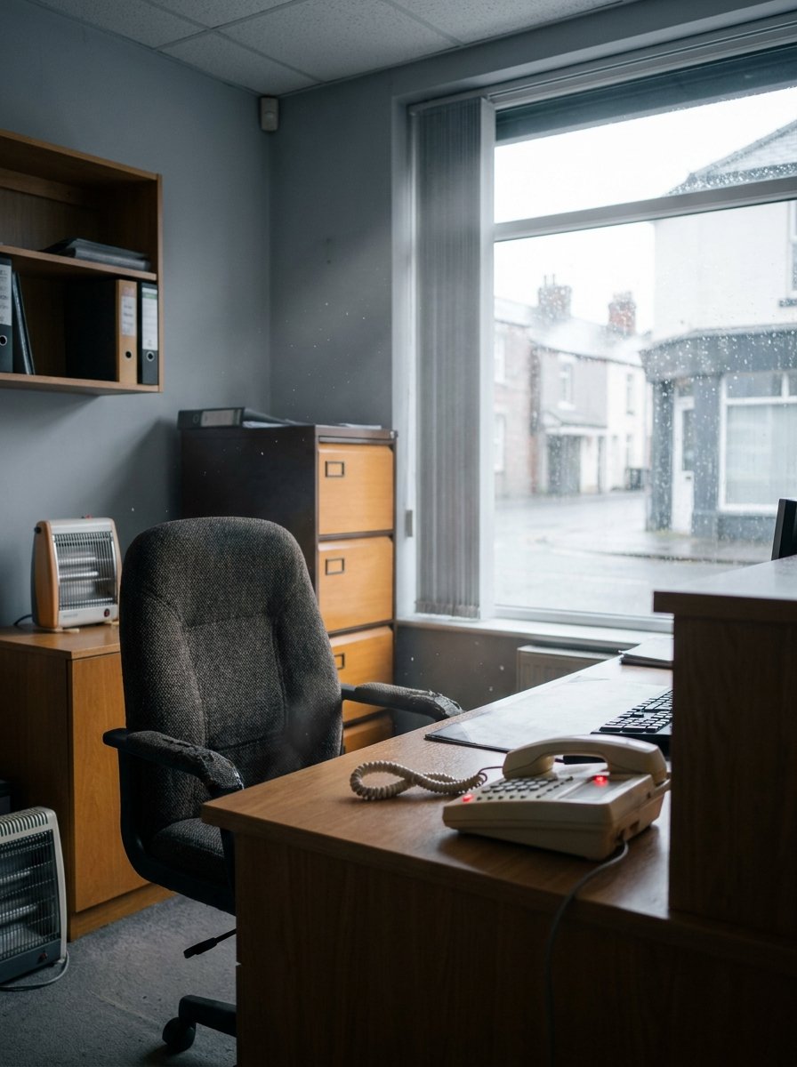 An empty front desk with a phone ringing unanswered